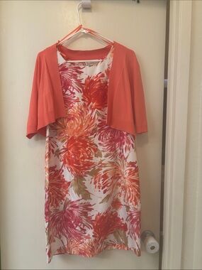 Studio Coral & White Floral Dress with Coral Bolero